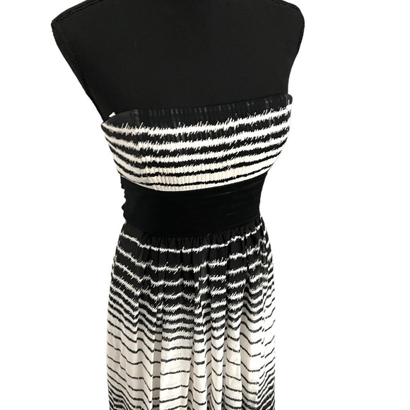 BCBG Maxazria Maxi Dress Silk Strapless Black White Size 2 - Picture 2 of 8